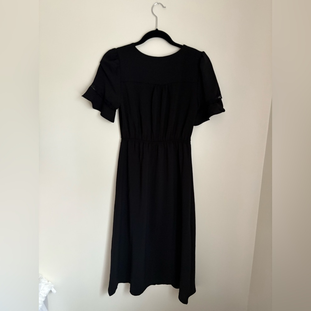 Black Ruffle Sleeve NWOT Midi Dress Coquette Fairycore Cottagecore Euro Summer - Picture 5 of 6